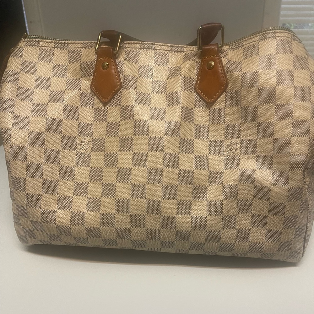 Louis Vuitton Beige and Brown Checkered Satchel